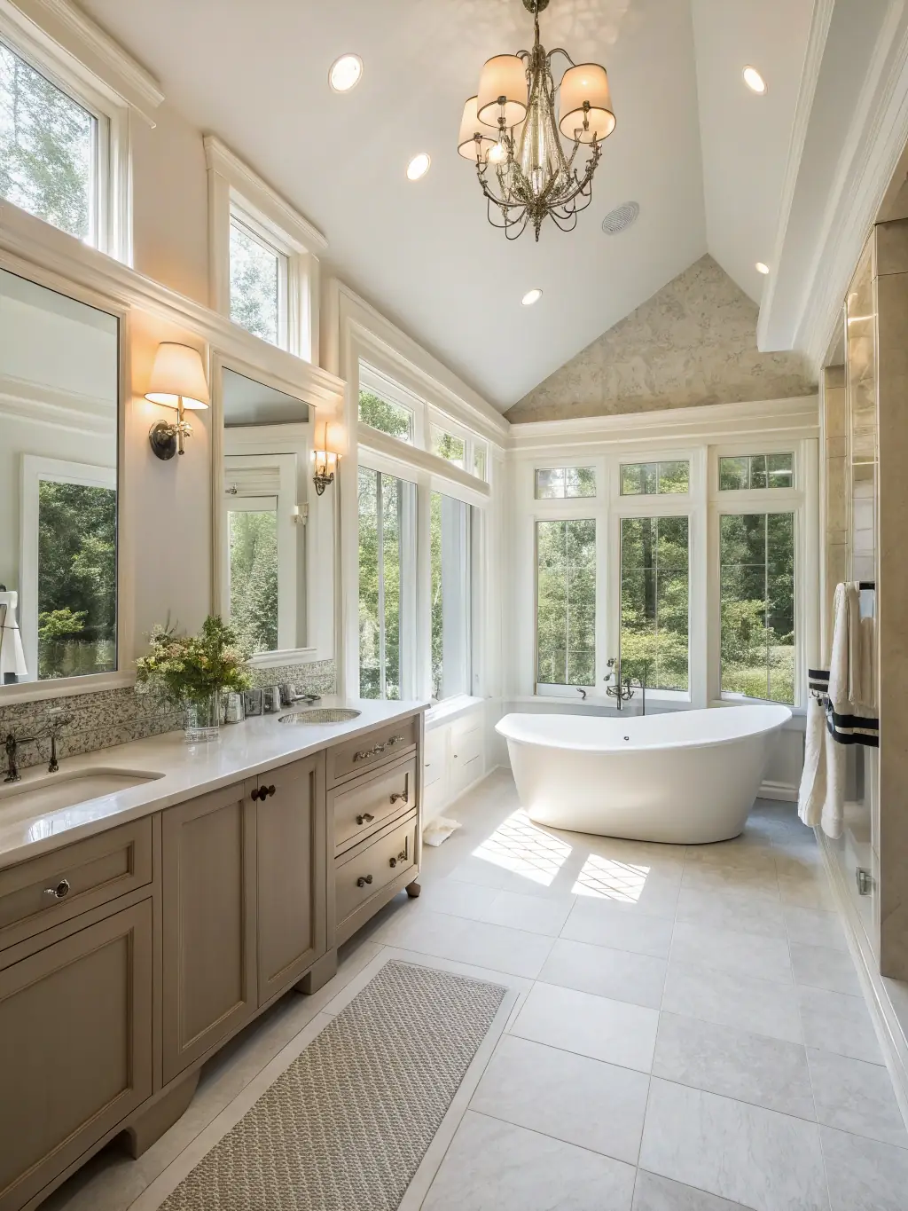A beautifully renovated bathroom featuring modern fixtures, elegant tiling, and a spacious walk-in shower, showcasing Homestead Timber Buildings' attention to detail and commitment to creating luxurious and functional bathrooms.