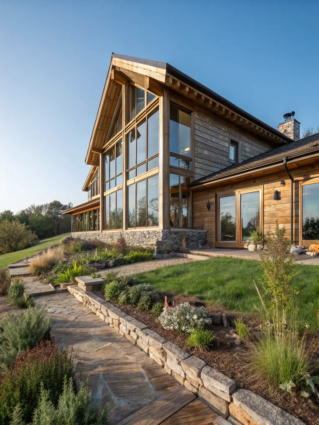 A high-quality photograph showcasing the exterior of a newly constructed timber-framed house by Homestead Timber Buildings, set against a scenic countryside backdrop, emphasizing the craftsmanship and aesthetic appeal of the build.
